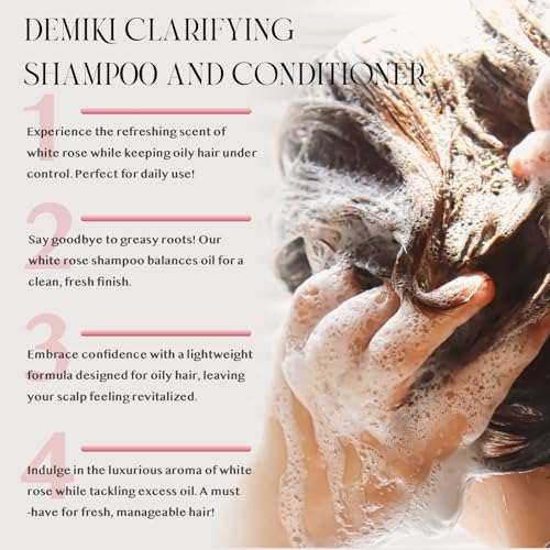 DEMIKI Japanese Shampoo and Conditioner Set for Women,Sulfate Free Shampoo for Oily Hair,Paraben Free,Dye Free,Organic Rose Scent,Clarifying Shampoo Moisturizing and Refreshing Natural Hair Care,32oz